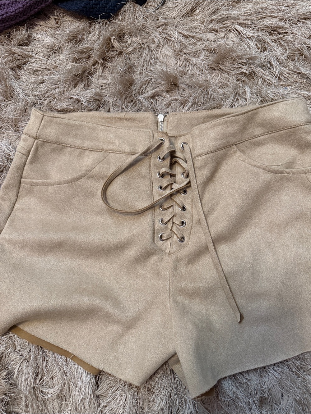 Forever 21 Tan Lace-Up High Waist Women's Shorts